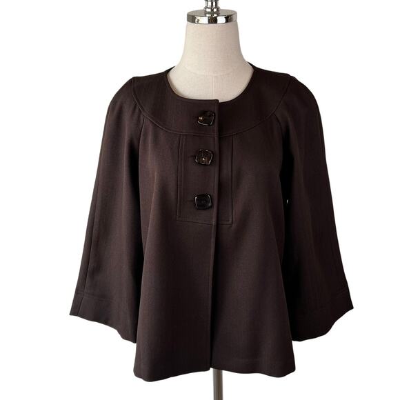Vintage 90s Swing Jacket size 16 Chocolate Brown 3/4 Sleeve Buttons - Picture 1 of 8